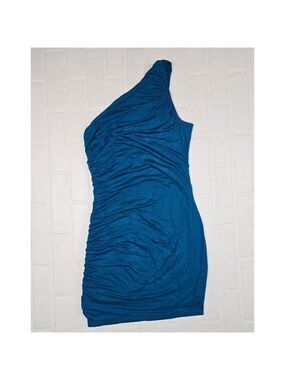 A new Day Teal One Shoulder side Cinching  Dress Small